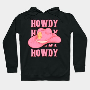 HOWDY HOWDY HOWDY YALL | Pink Cowboy Hat Cowgirl Preppy Aesthetic | Vintage Black Background Hoodie